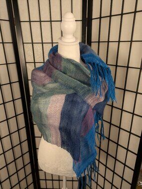 100% Mohair Scarf Shawl | Handcrafted in Swaziland | Artisan Woven  | Blue Plaid